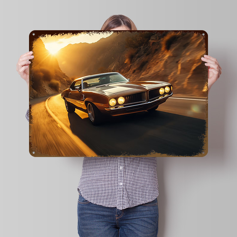 Retro Gaming At Home - Classic Car At Sunset Tin Poster
