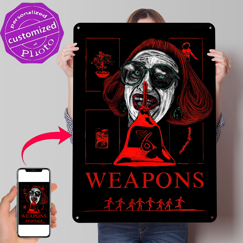 Retro Gaming At Home - Creepy Woman With 'WEAPONS' Text Tinplate