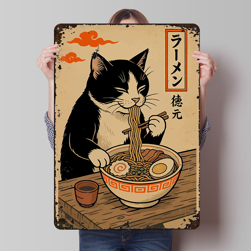 Cat Eating Ramen Vintage Metal - Retro Gaming At Home reseña y precio