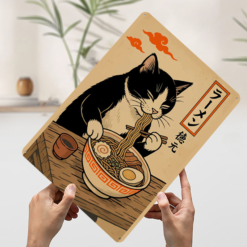 Cat Eating Ramen Vintage Metal - Retro Gaming At Home reseña y precio