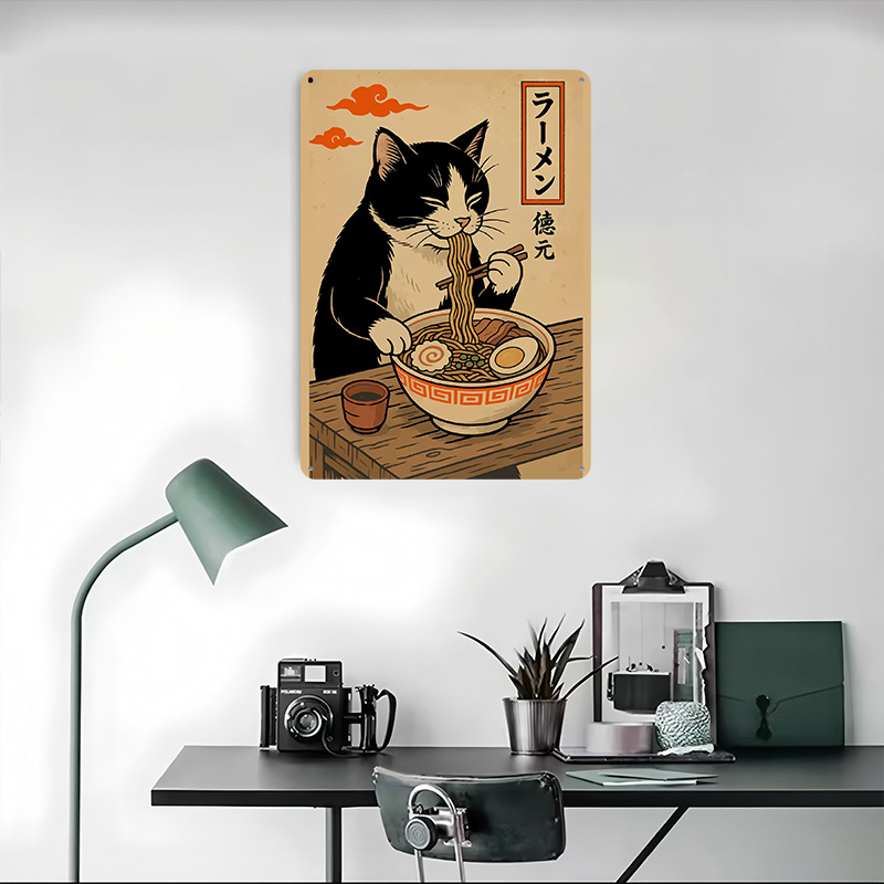 Cat Eating Ramen Vintage Metal - Retro Gaming At Home reseña y precio