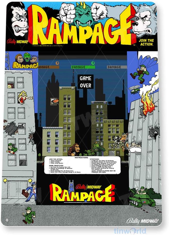 TIN SIGN Rampage Arcade Sign G - Retro Gaming Arcade Console reseña y precio